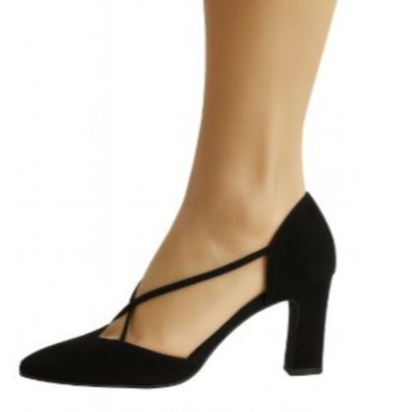 Stuart Weitzman 5B Black Suede Heels Womens Size 5 Elegant Square Toe Straps - Picture 10 of 10